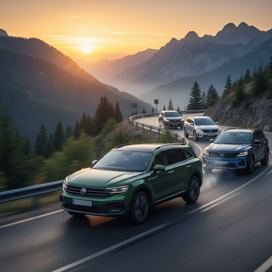 Editorial, photo-realistic HERO for an automotive daily news article titled "Volkswagen New Sorento Rival Explores Diesel Option – Daily Car News (202