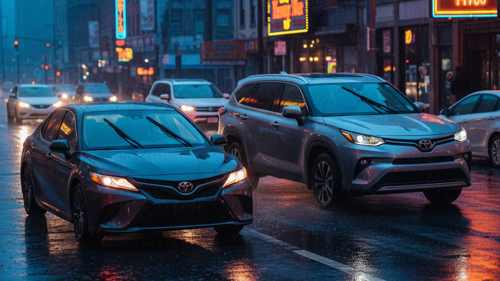 Editorial, photo-realistic HERO for an automotive daily news article titled "Toyota Faces Lawsuit Over Automatic Transmission Failures – Daily Car New