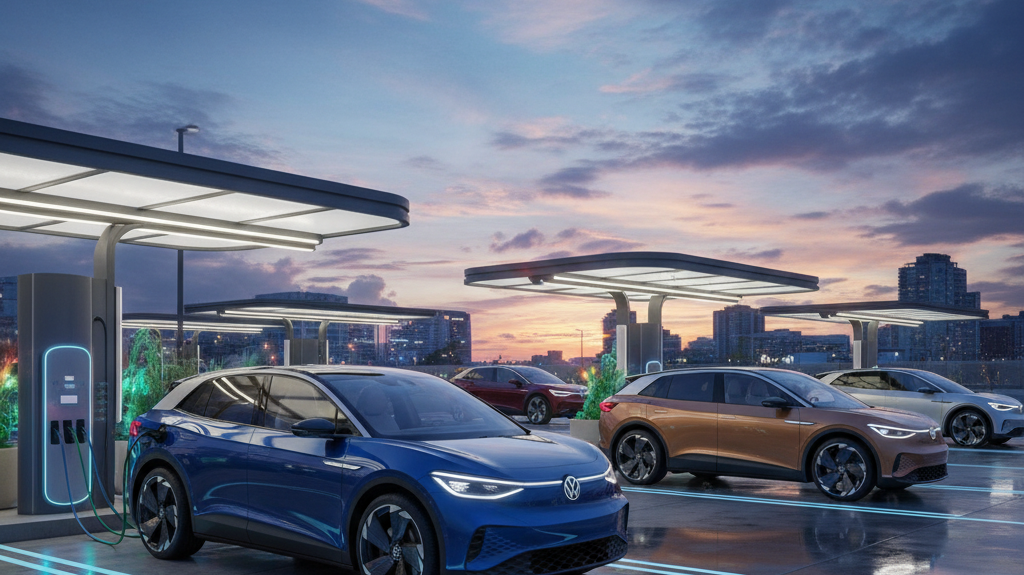 Editorial, photo-realistic HERO for an automotive daily news article titled "Volkswagen ID.Era 9X Introduces Range-Extender Technology – Daily Car New