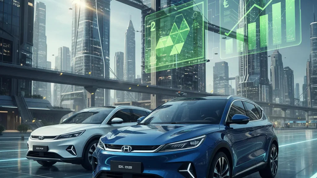 Editorial photo-realistic HERO image for automotive news (2026-03-18). Feature BYD vehicles specifically BYD Atto 3. Scene: A BYD Atto 3 parked in fro