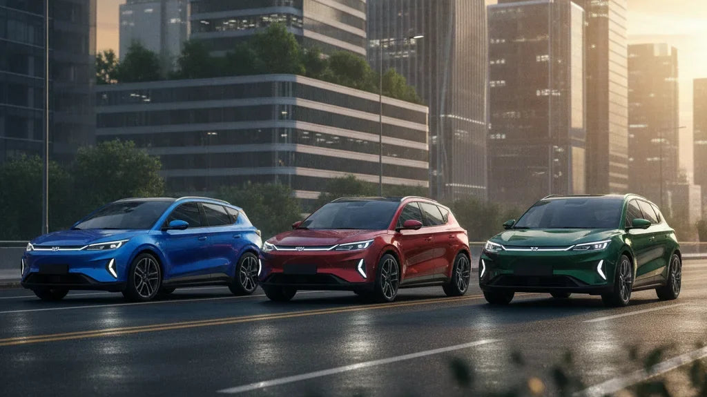 Editorial photo-realistic HERO image for automotive news (2026-07-30). Feature BYD vehicles specifically Atto 3 Evo. Scene: The BYD Atto 3 Evo in a vi