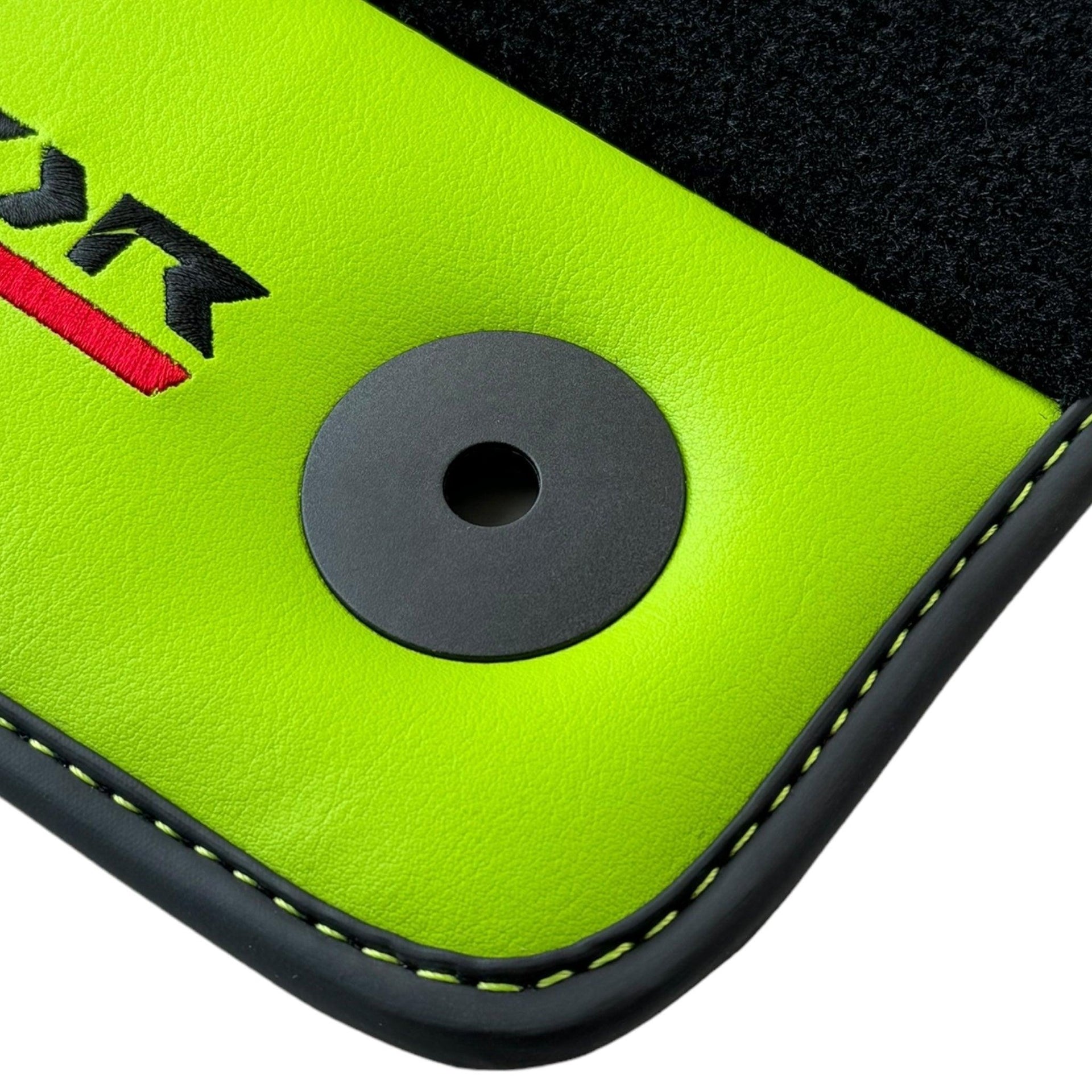 Black Floor Mats for Lamborghini Aventador with Green Leather - AutoWin