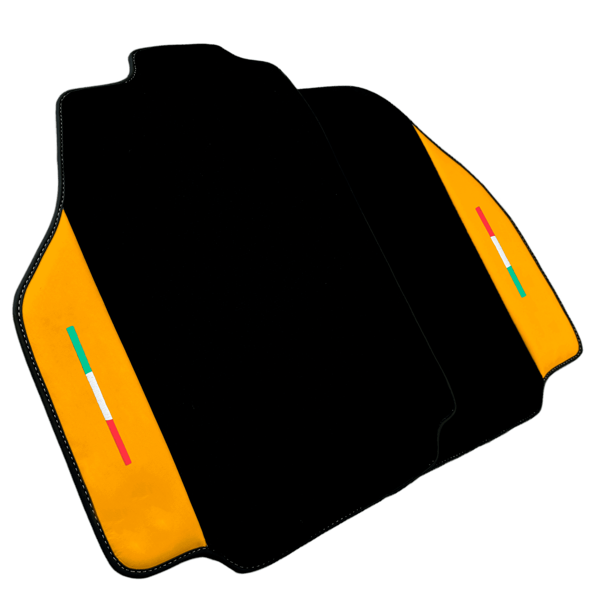 Black Floor Mats for Ferrari 488 Pista Spider (2019-2021) with Yellow Leather | Italian Edition