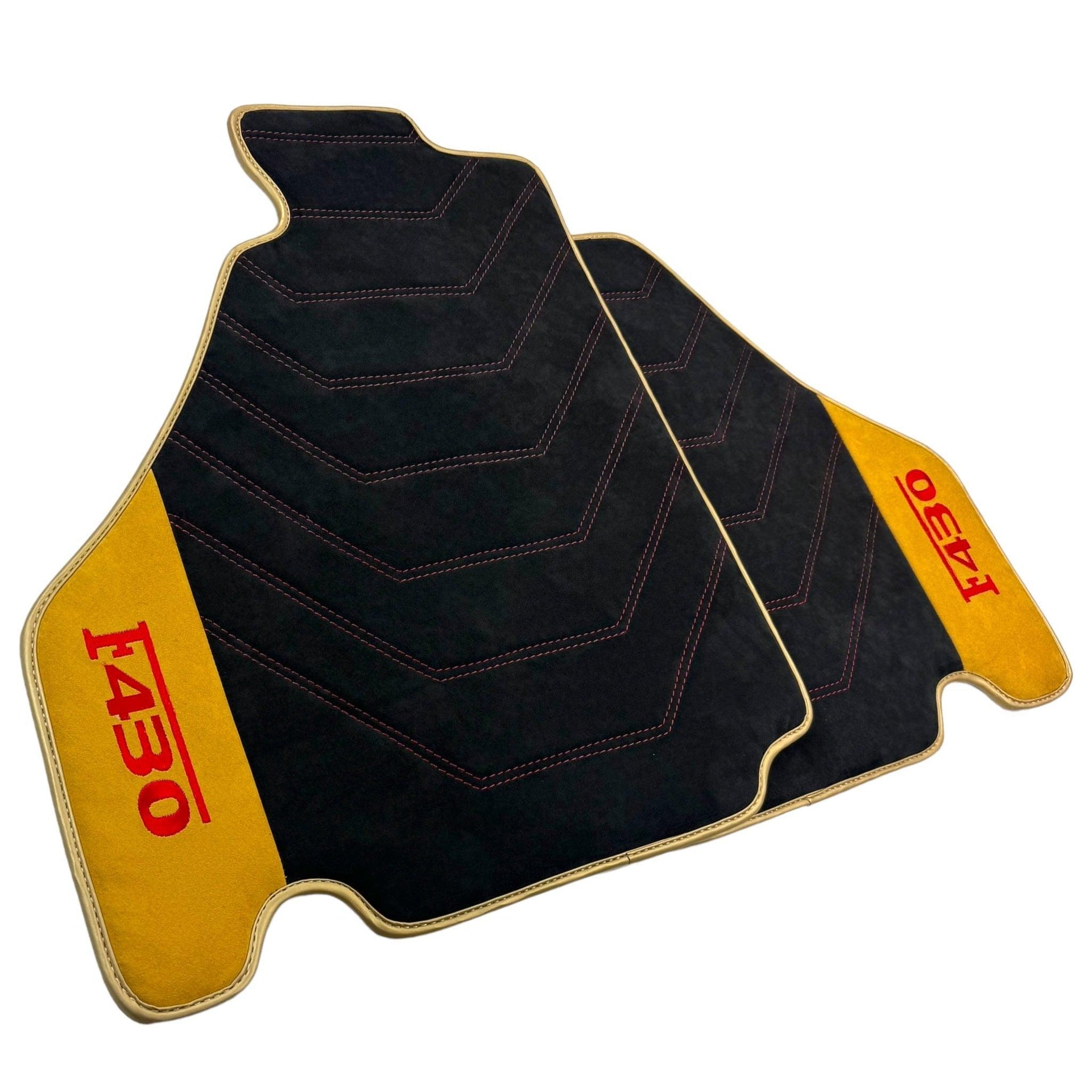 Black Alcantara Floor Mats for Ferrari F430 (2004-2009) - Red Sewing - AutoWin