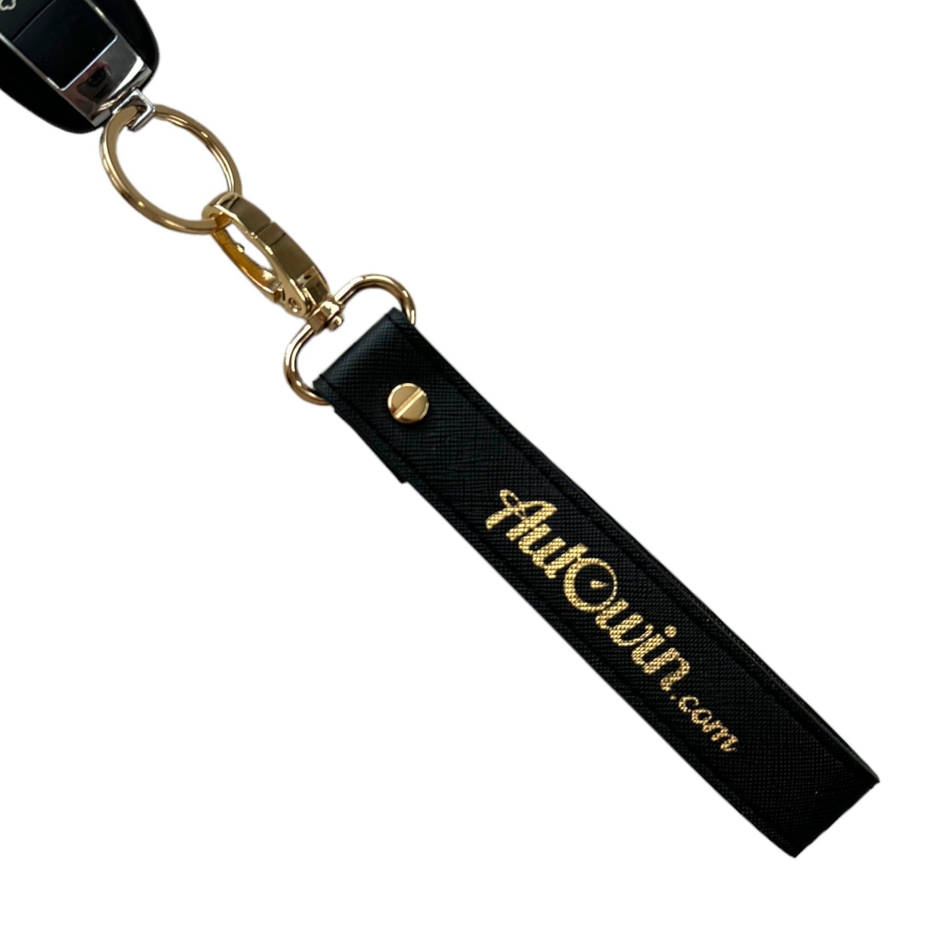 AutoWin Golden Keychain with Black Leather - AutoWin