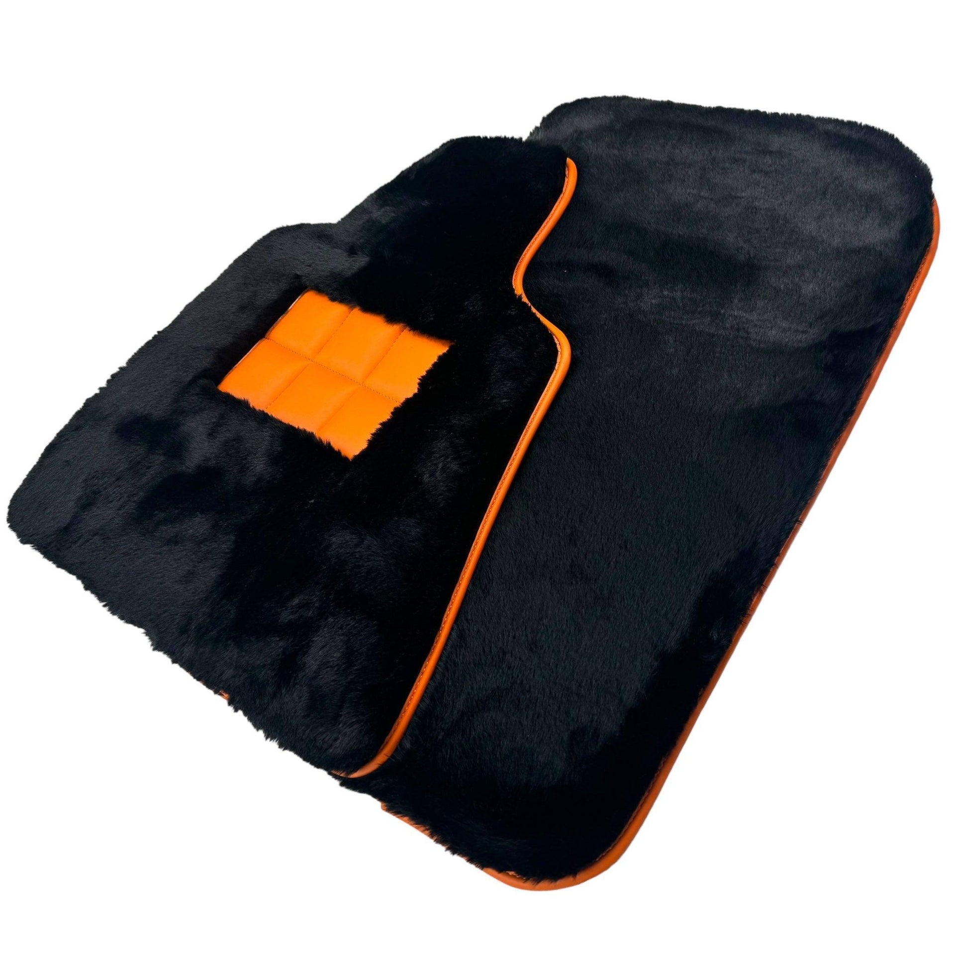 Black Sheepskin Floor Mats for Rolls-Royce Ghost Series II (2021-2024) I Orange Leather Trim - AutoWin