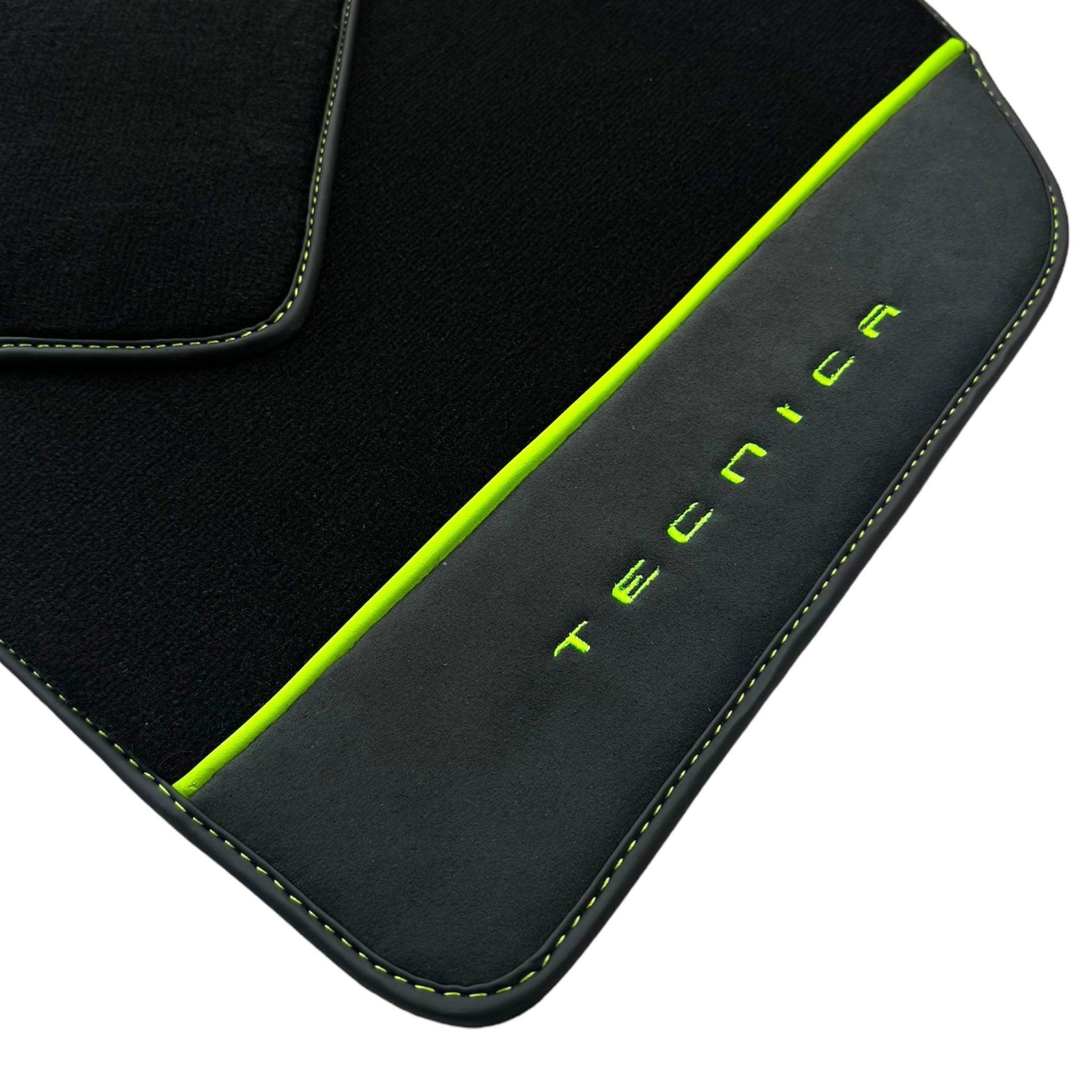 Black Floor Mats for Lamborghini Huracan Tecnica with Alcantara Leather | Green Edition - AutoWin