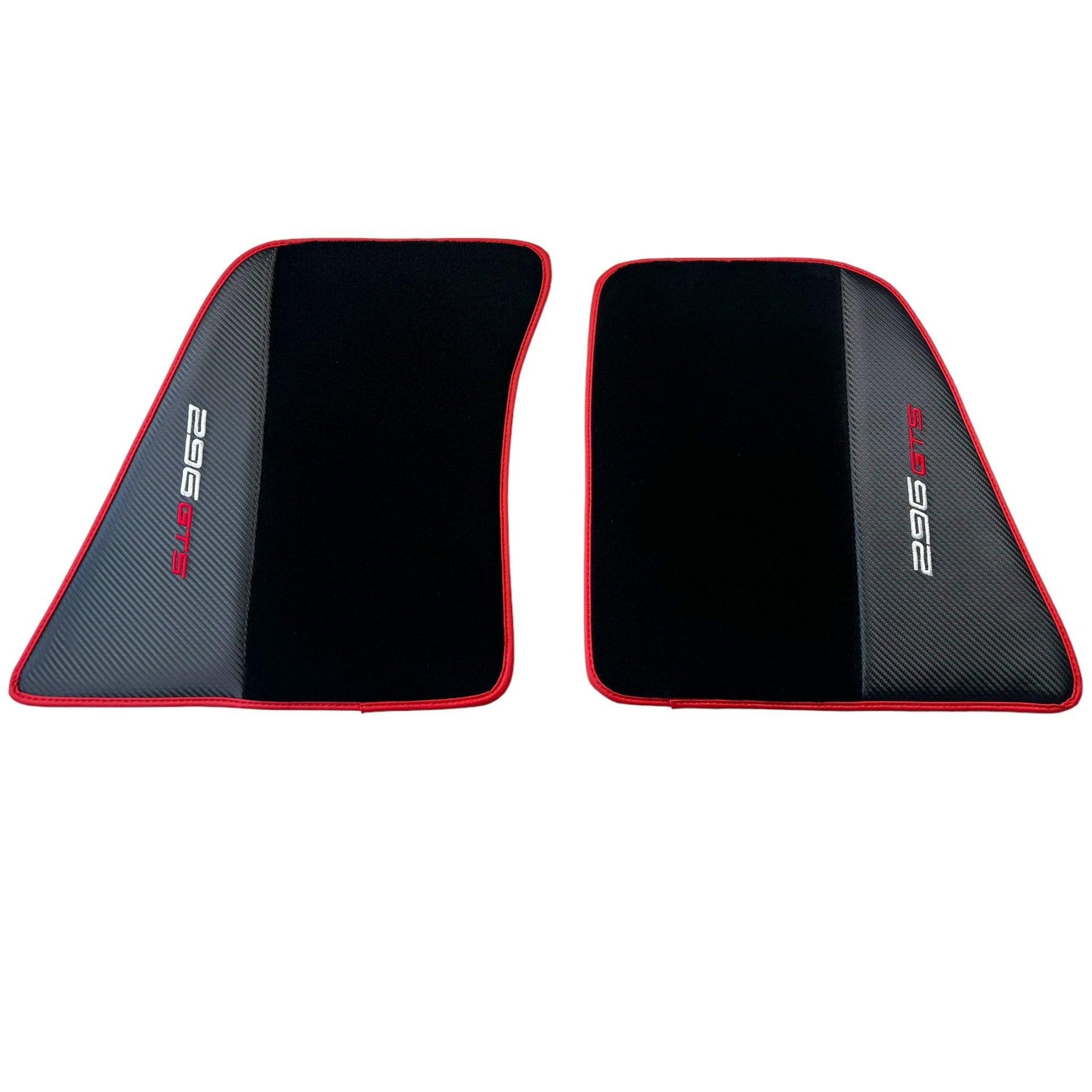 Black Floor Mats for Ferrari 296 GTS (2022-2024) with Carbon Fiber | Red Trim - AutoWin