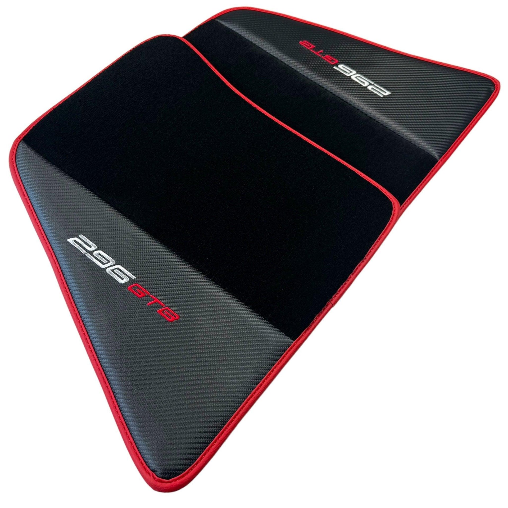 Black Floor Mats for Ferrari 296 GTB (2022-2024) with Carbon Fiber | Red Trim - AutoWin