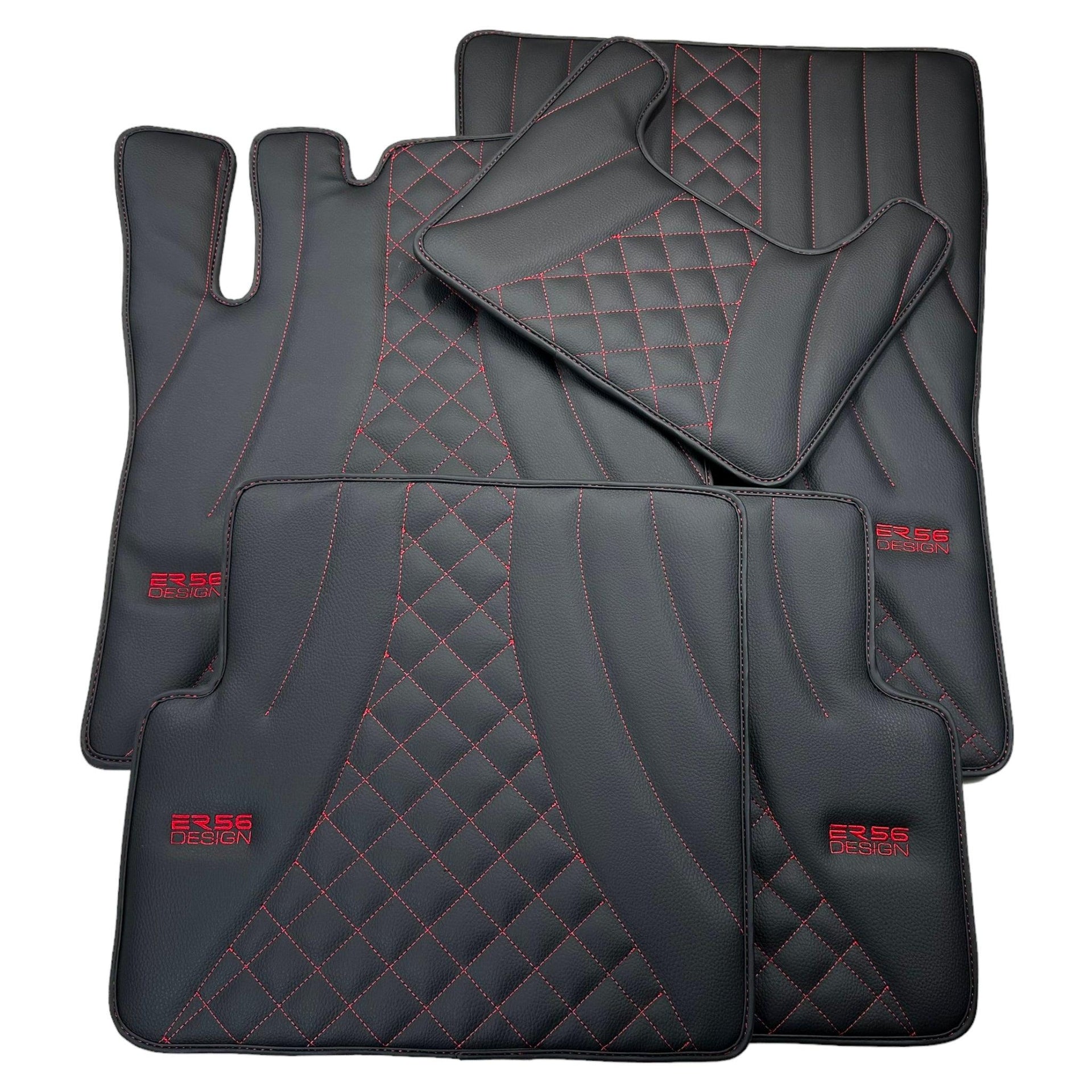 Black Leather Floor Mats for Mercedes-Benz G Class W463 (2008-2018) ER56 Design - AutoWin