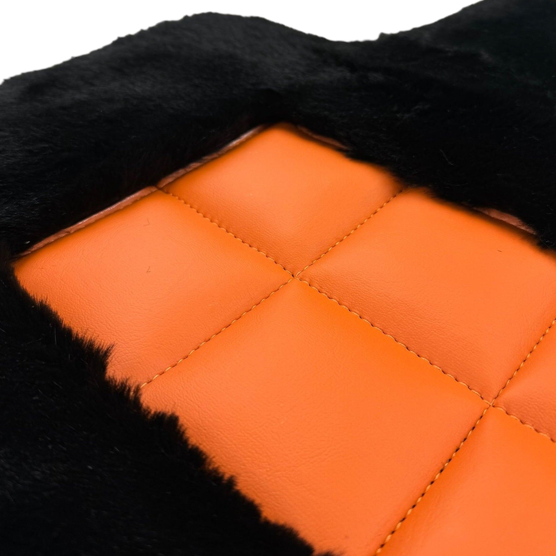 Black Sheepskin Floor Mats for Rolls-Royce Cullinan | Orange Trim - AutoWin