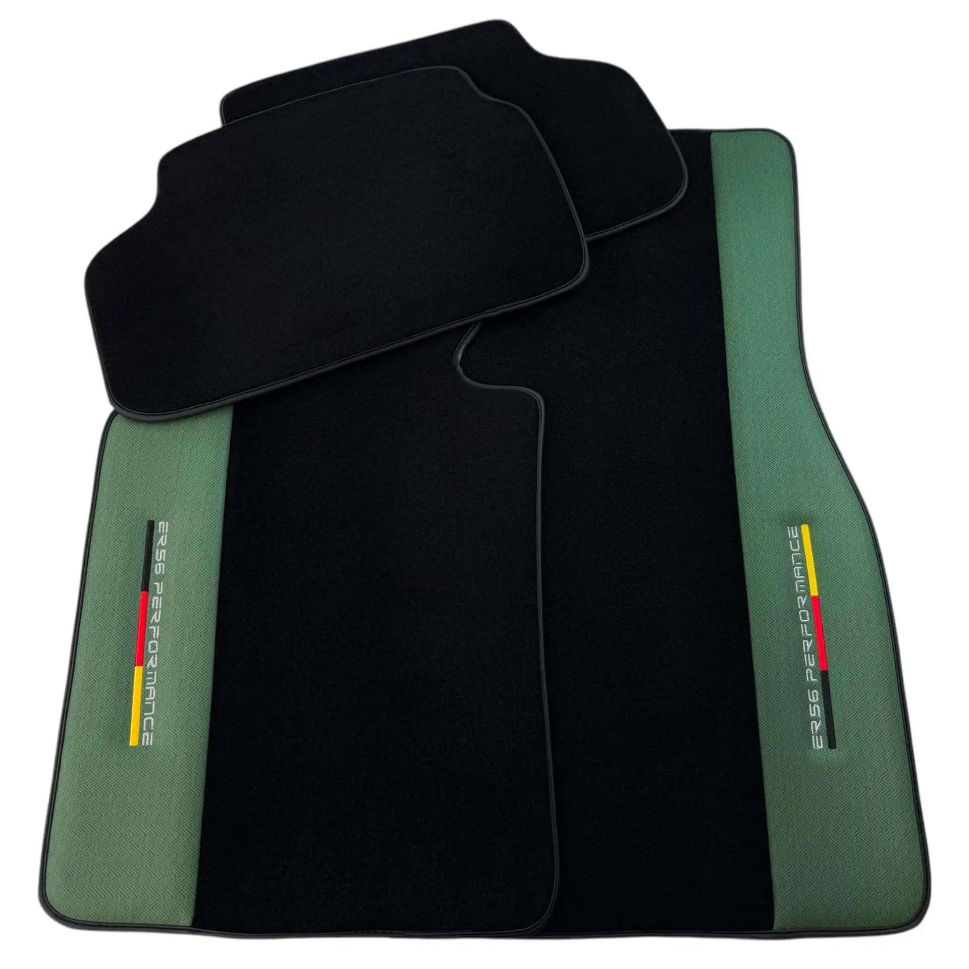 Black Floor Mats for BMW Gran Tourer F46 (2015-2022) 7 Seats with Green Leather ER56 Performance