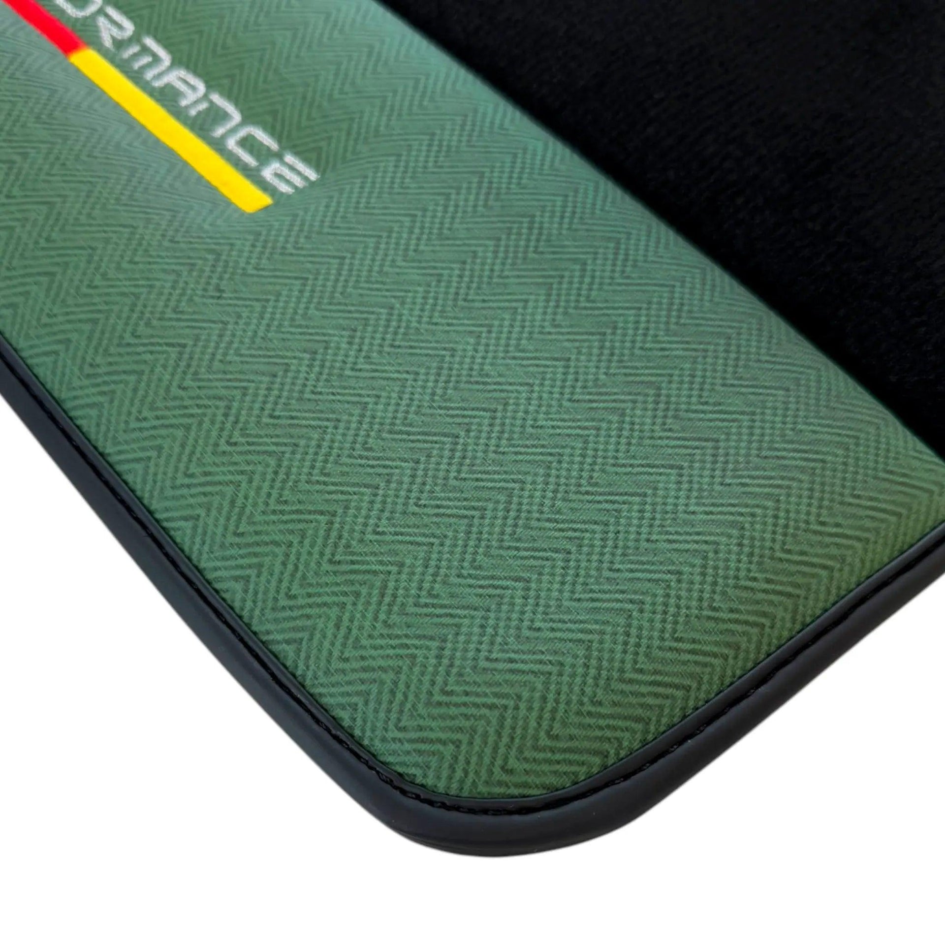 Black Floor Mats for BMW Gran Tourer F46 (2015-2022) 7 Seats with Green Leather ER56 Performance