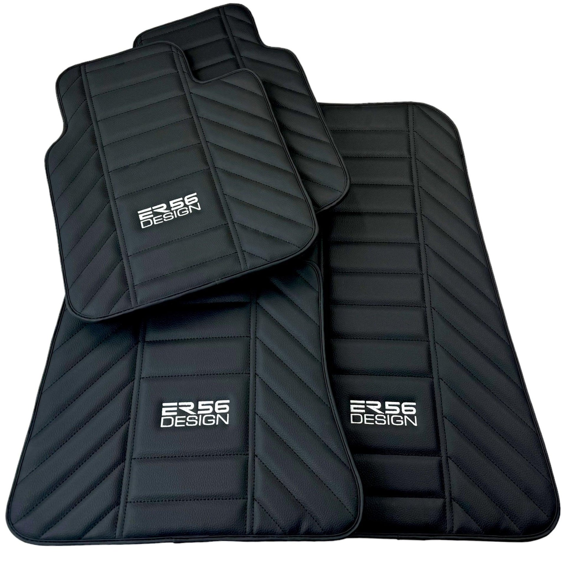 Black Leather Floor Mats for Rolls Royce Cullinan (2018-2023) ER56 Design - AutoWin