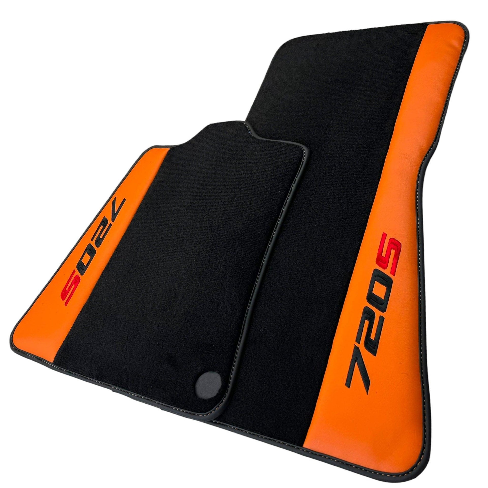 Black Floor Mats for McLaren 720S (2017-2021) with Orange Leather - AutoWin