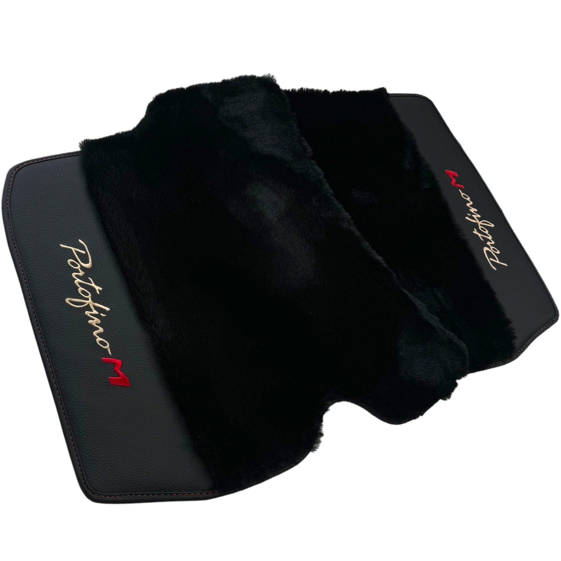 Black Sheepskin Floor Mats for Ferrari Portofino M (2018-2023) with Leather - AutoWin
