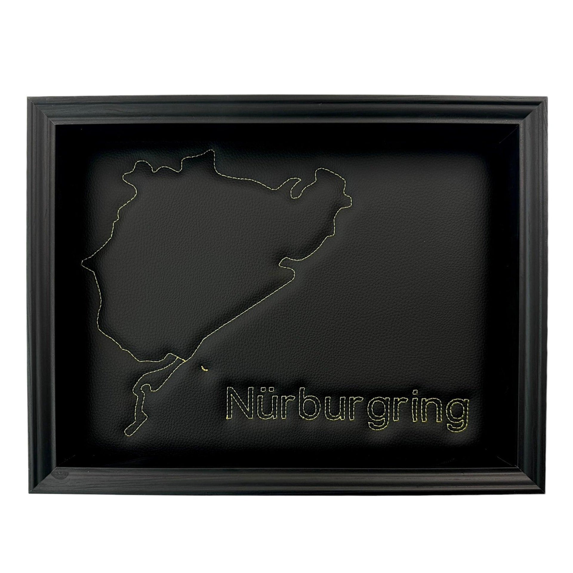 Leather Nürburgring Inspired Wall Art: Embroidered Yellow Stitch Luxury Decor - AutoWin