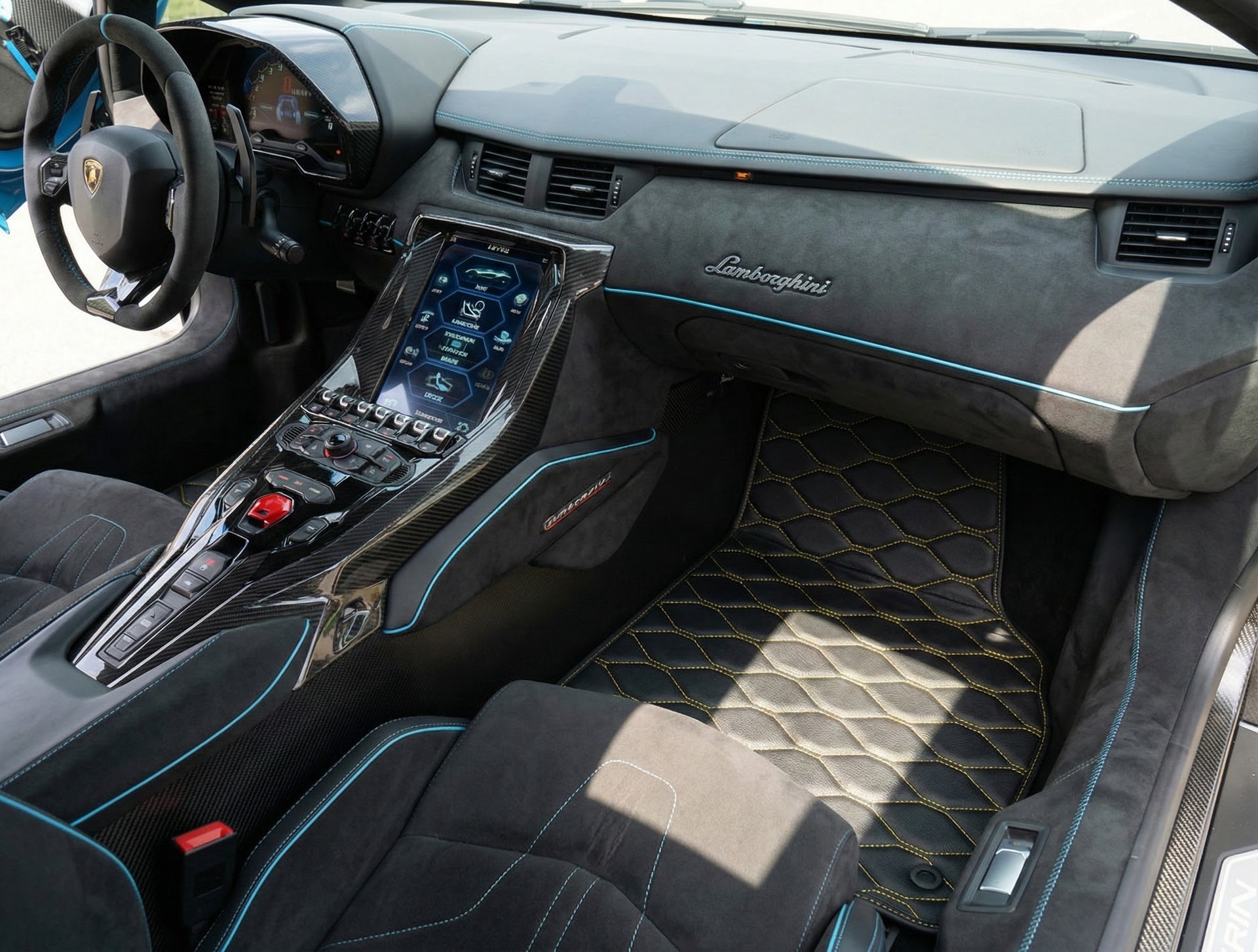 Customizable Black Floor Mats for Lamborghini Centenario (2016-2017) with Alcantara Leather - AutoWin.EU
