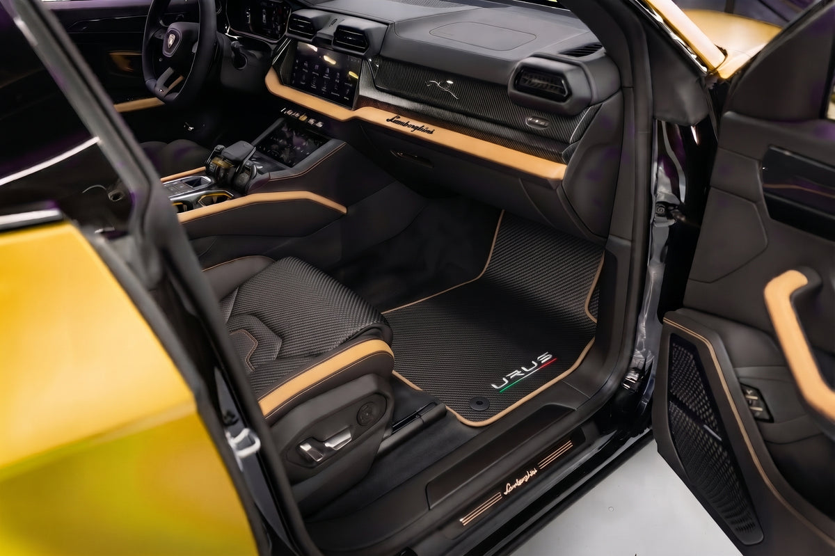 Alfombrillas de coche negras para Lamborghini Urus con cuero púrpura