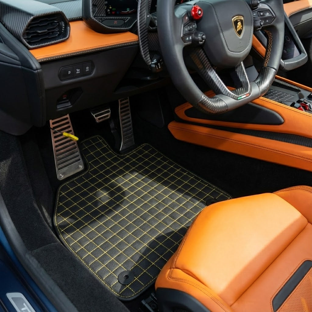 Customizable Leather Floor Mats with Hexagon Hex Pattern for Lamborghini Temerario (2025-2026) - AutoWin