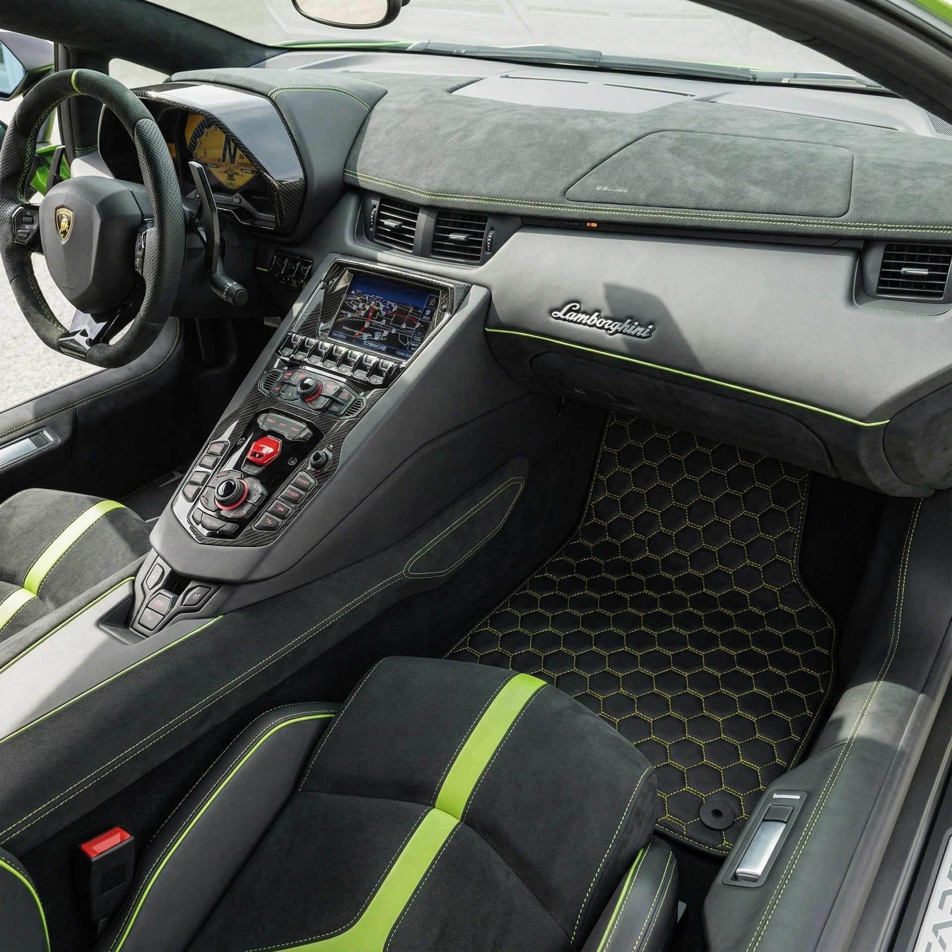 Alfombrillas de coche de cuero personalizables con patrón Divario para Lamborghini Aventador (2012-2022) - AutoWin