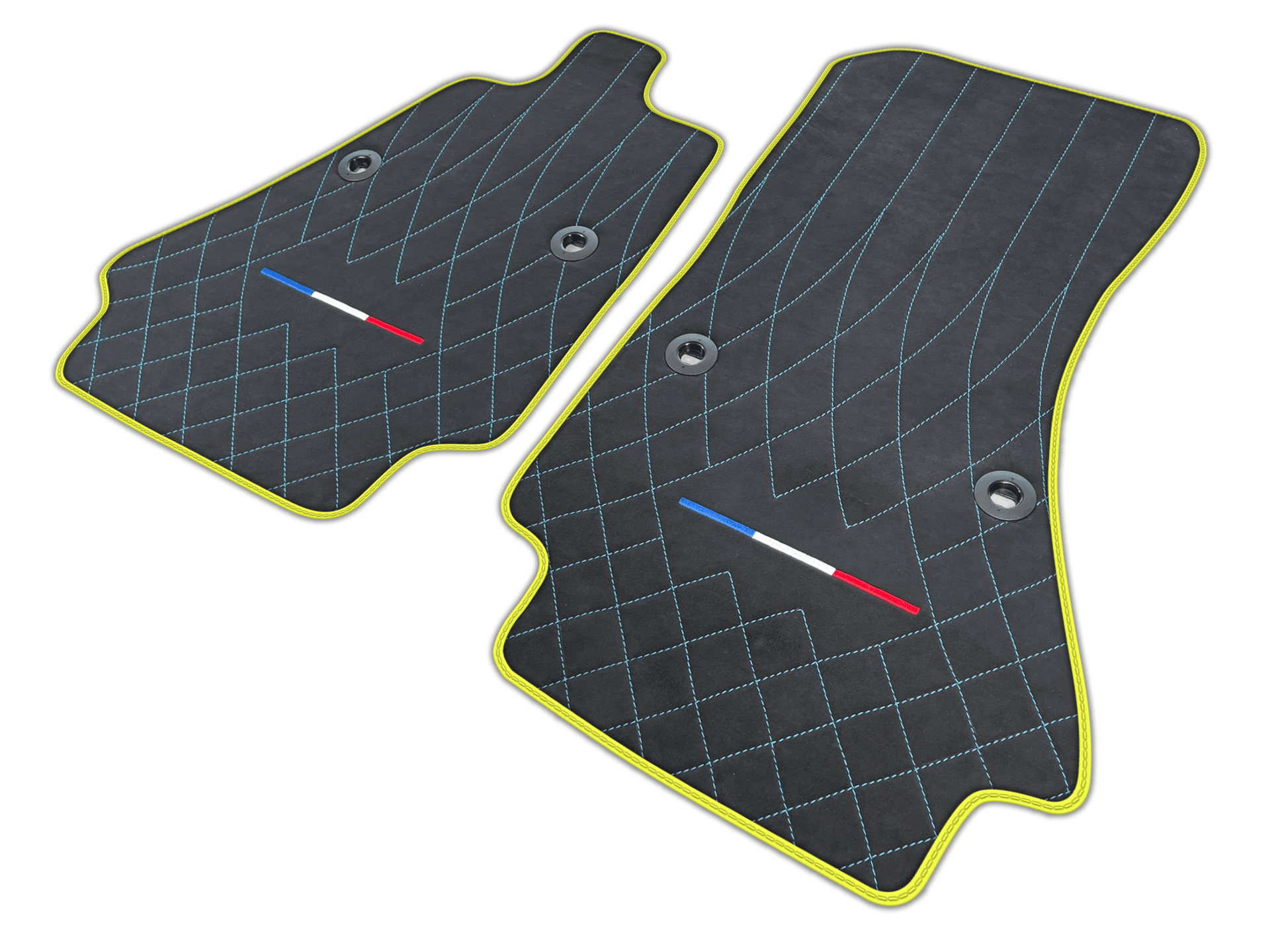 Alcantara Leather Black Floor Mats for Bugatti Chiron with FR Flag | Various Trim Colors