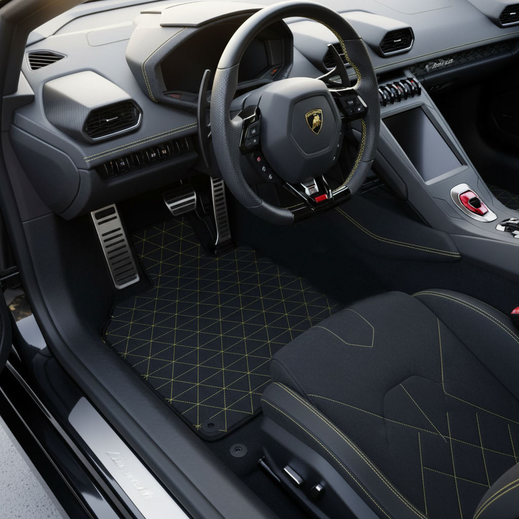 Customizable Floor Mats From Carpet with Leather for Lamborghini Huracan EVO (2019-2024) - AutoWin