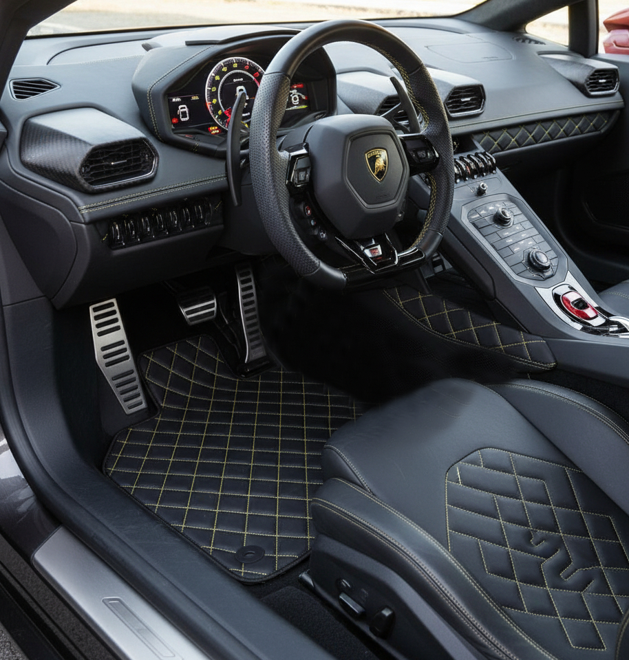 Customizable Leather Floor Mats with ER56 Pattern for Lamborghini Huracan STO (2021-2024) - AutoWin