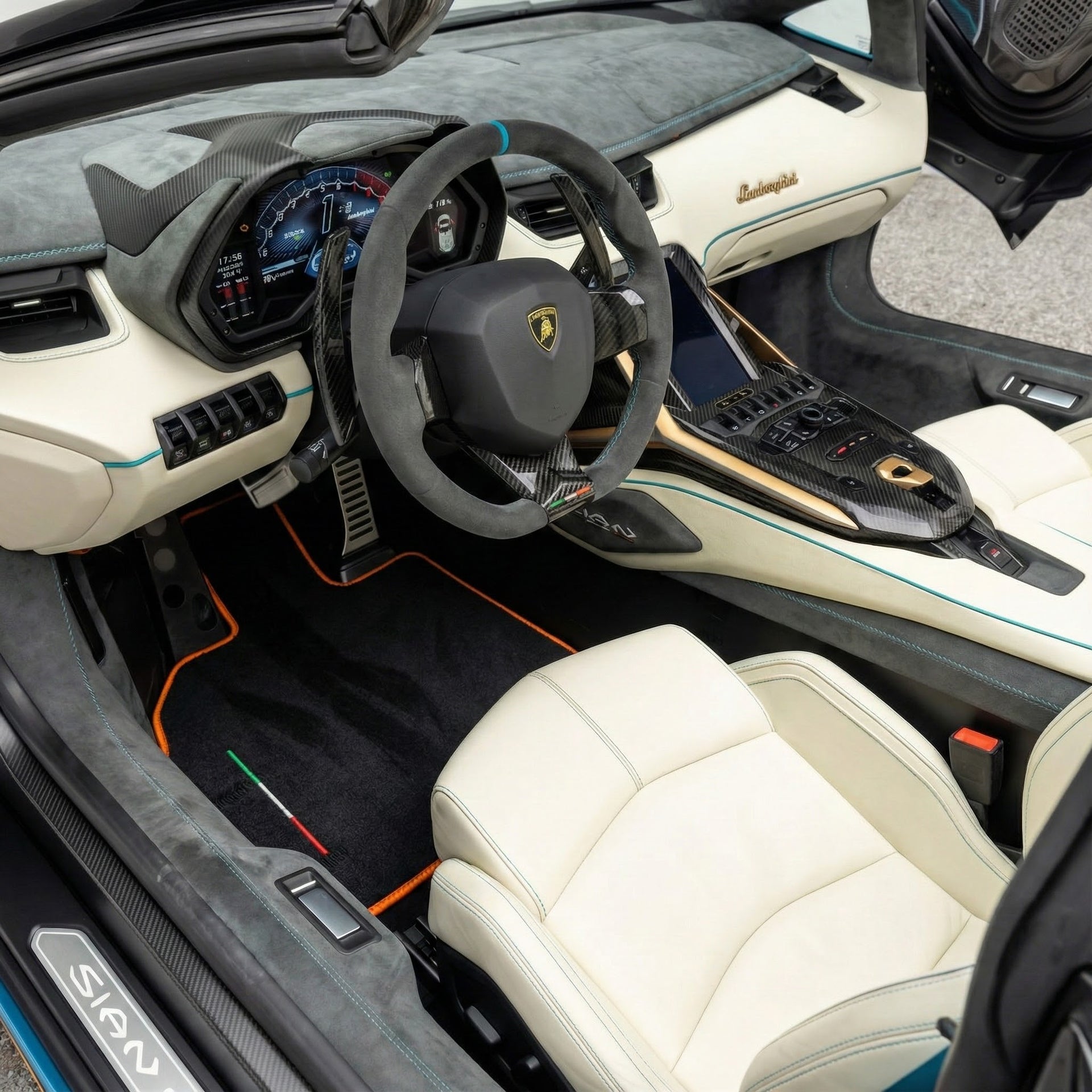 Customizable Floor Mats from Carpet with Leather for Lamborghini Sian (2020-2022) - AutoWin