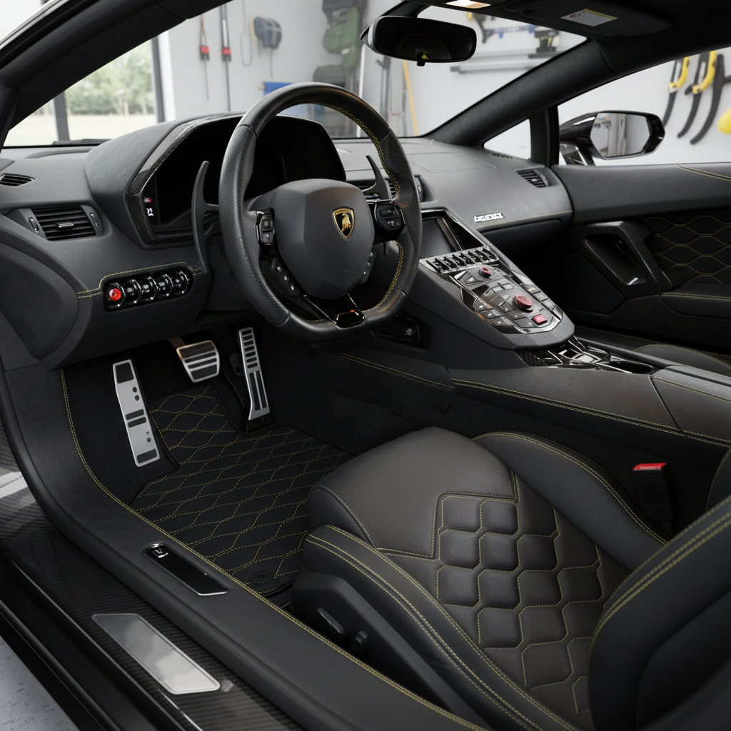 Alfombrillas de coche de cuero personalizables con patrón Divario para Lamborghini Aventador (2012-2022) - AutoWin