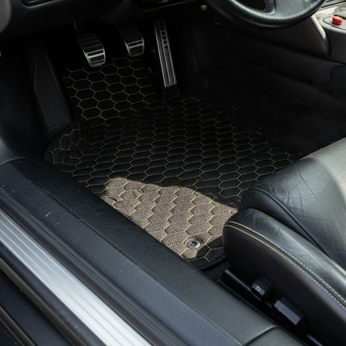 Customizable Leather Floor Mats with Interlaced Hex Pattern for Lamborghini Diablo (1990-2001) - AutoWin