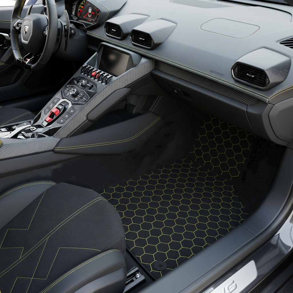 Customizable Leather Floor Mats with Hexagon Hex Pattern for Lamborghini Temerario (2025-2026) - AutoWin