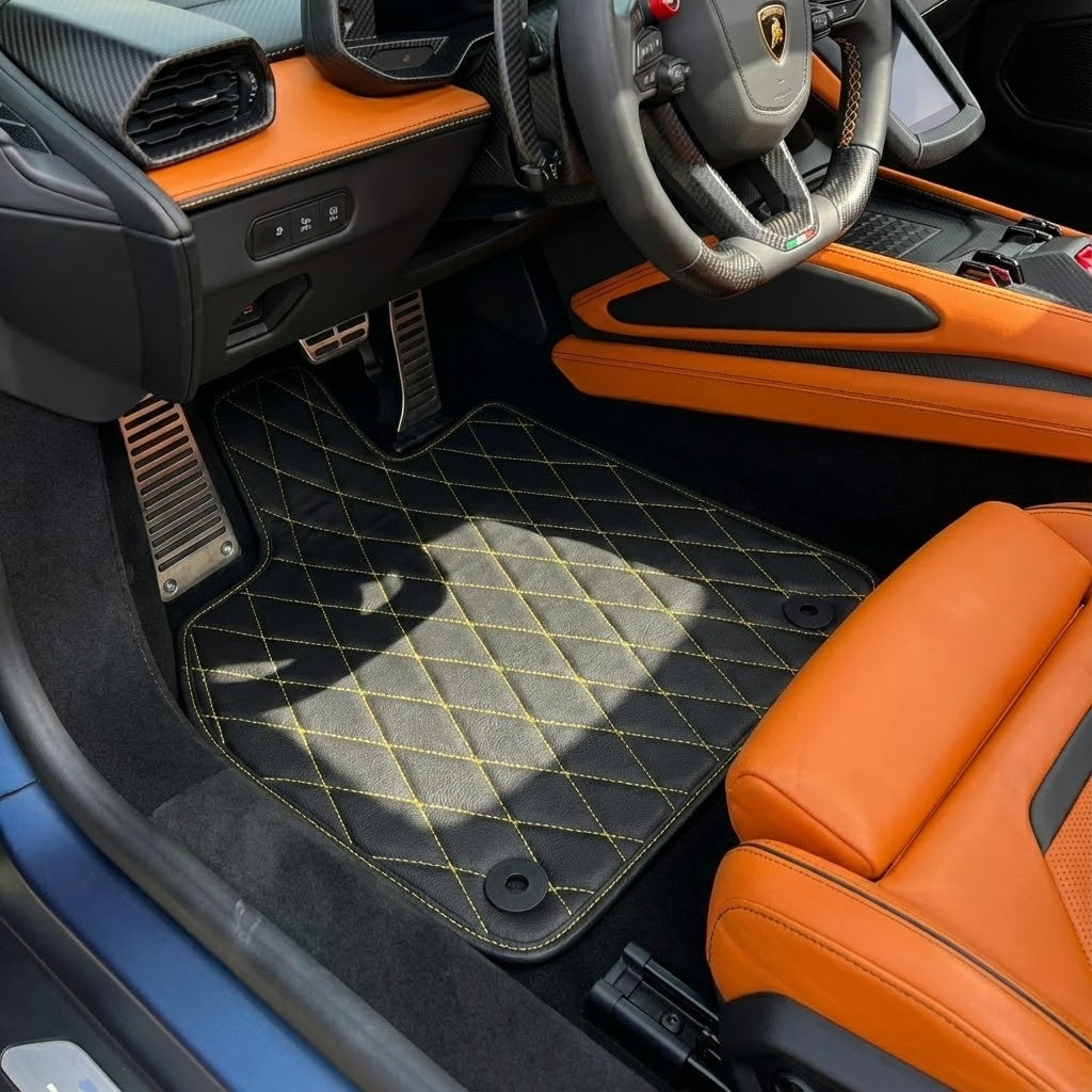 Customizable Leather Floor Mats with Hexagon Hex Pattern for Lamborghini Temerario (2025-2026) - AutoWin