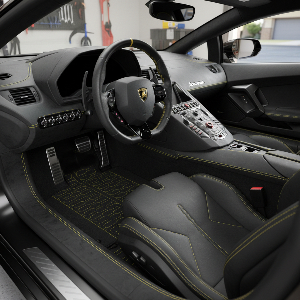 Tapis de voiture en cuir personnalisable avec motif Viper Hex pour Lamborghini Aventador SV (2012-2022) - AutoWin