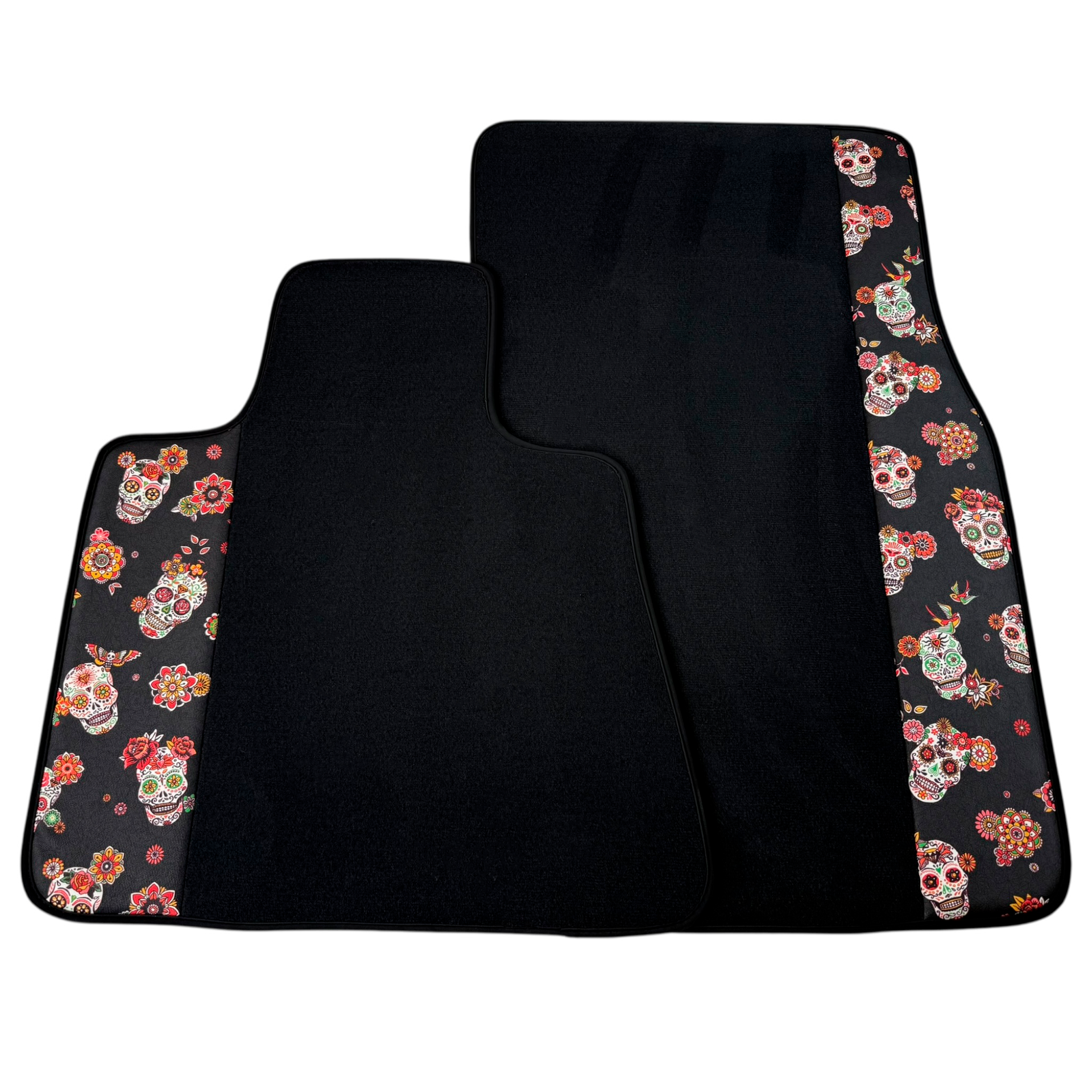 Black Car Floor Mats for Rolls-Royce Cullinan (2018-2025) with Black Floral Skull Design
