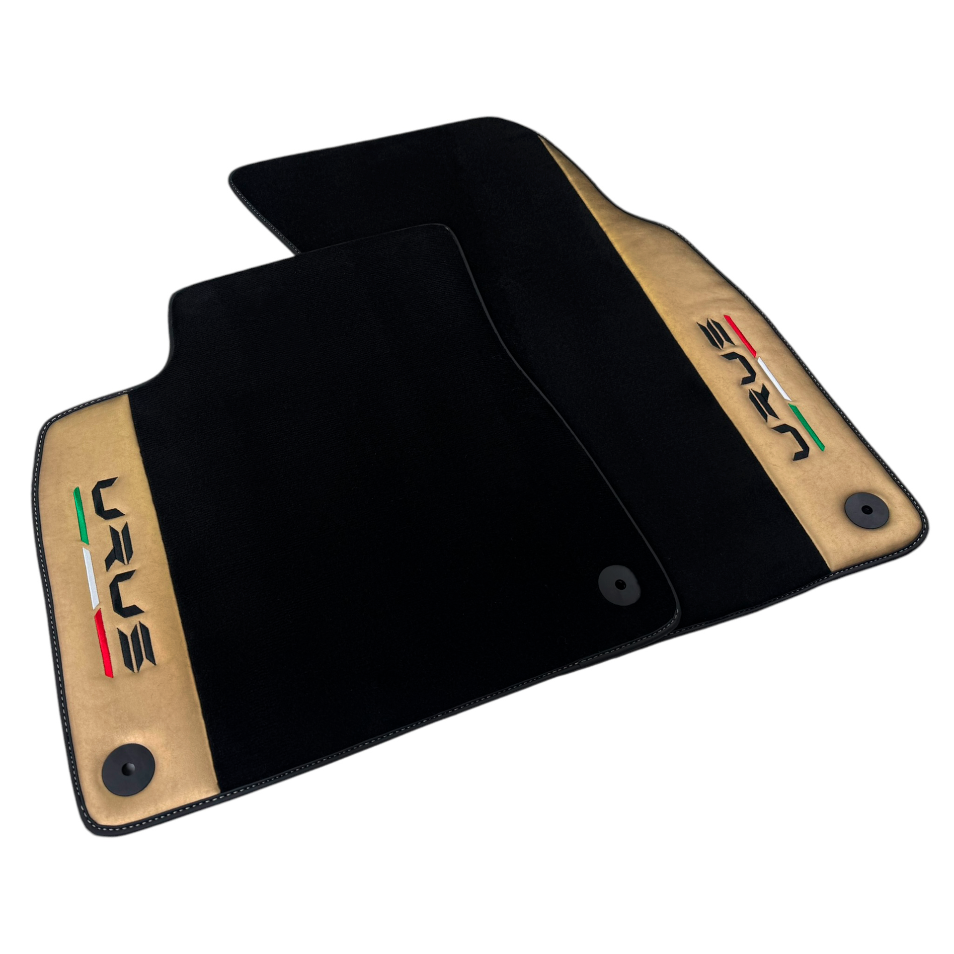 Italian Edition Black Floor Mats for Lamborghini Urus (2018-2026) with Gold Leather Border