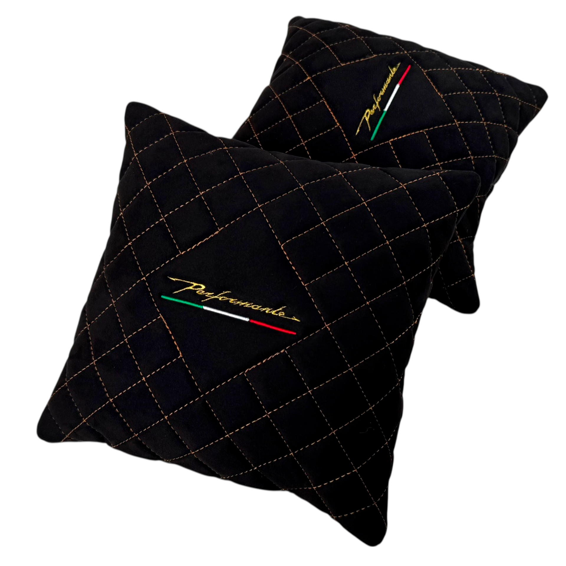 Lamborghini Countach Black Alcantara Leather Pillows - Tan Sewing
