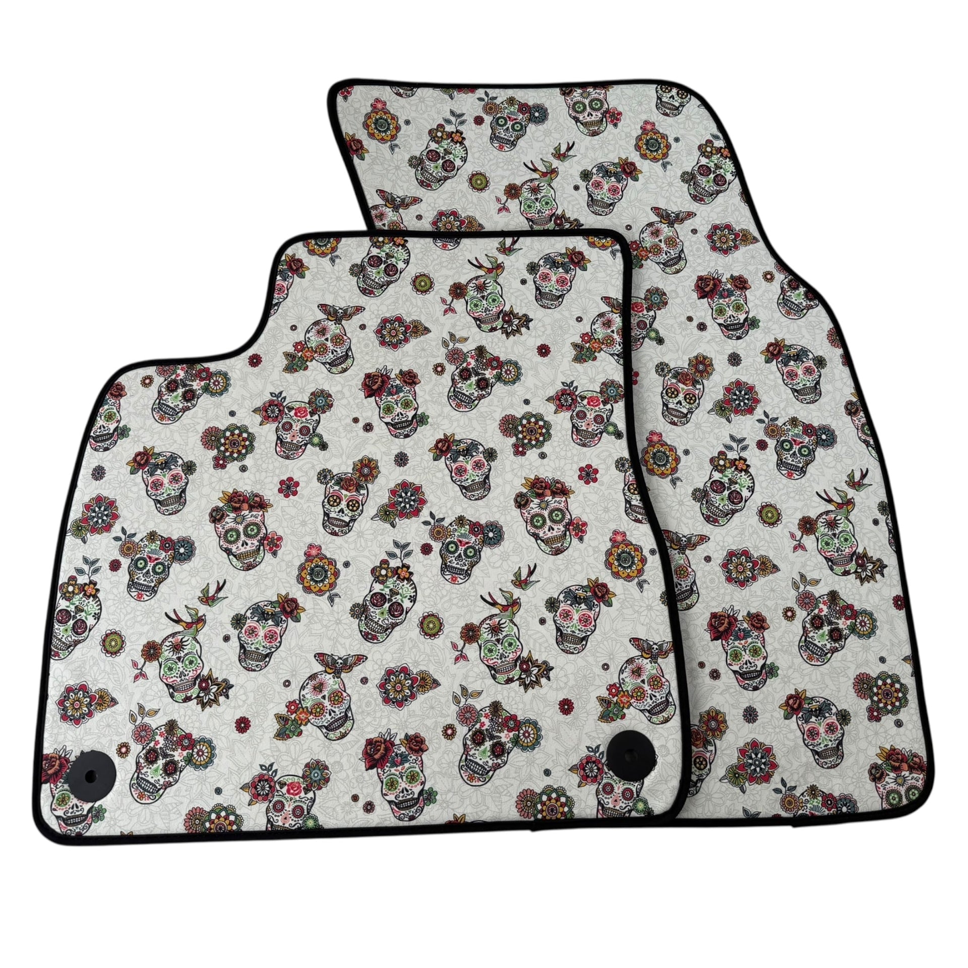 White Floral Skull Design Car Floor Mats for Lamborghini Urus (2018-2026)