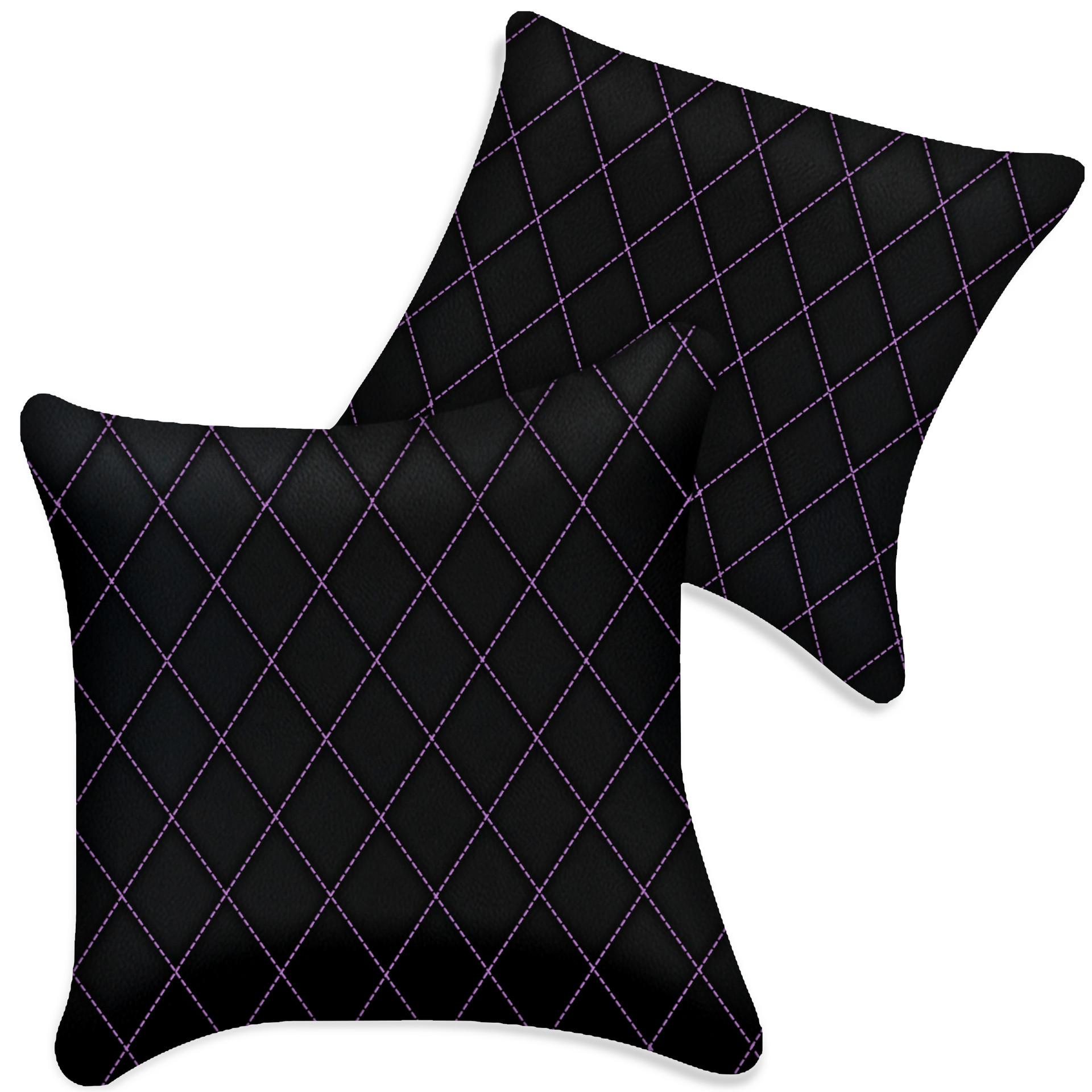 Customizable Black Leather Pillows Set of 2 for All Vehicles | Single Diamond Pattern
