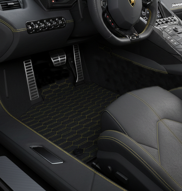 Tapis de voiture en cuir personnalisables avec motif Divario pour Lamborghini Aventador SV (2012-2022) - AutoWin