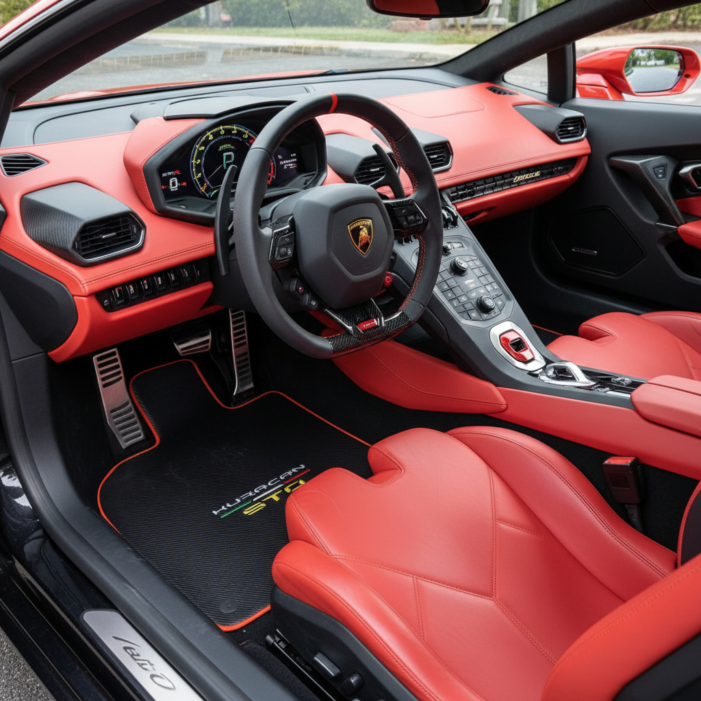 Customizable Leather Floor Mats with Triangle Pattern for Lamborghini Huracan STO (2021-2024) - AutoWin