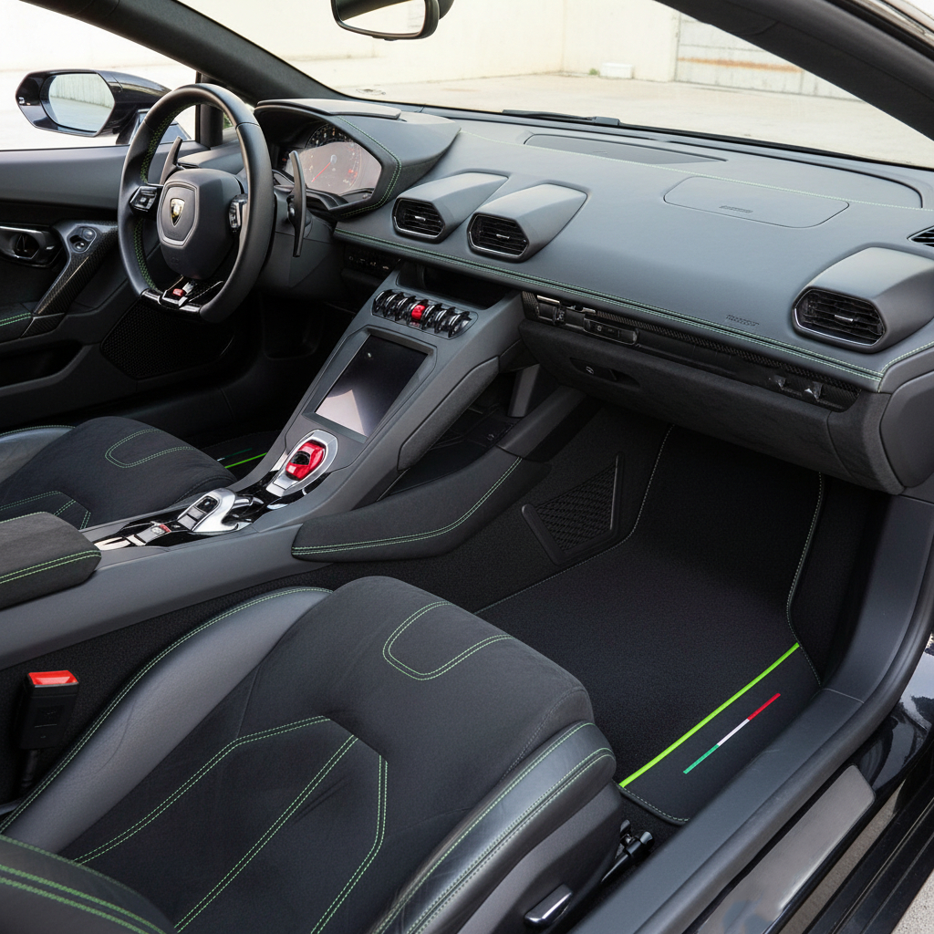 Customizable Leather Floor Mats with Square Pattern for Lamborghini Huracan Tecnica (2022-2024) - AutoWin