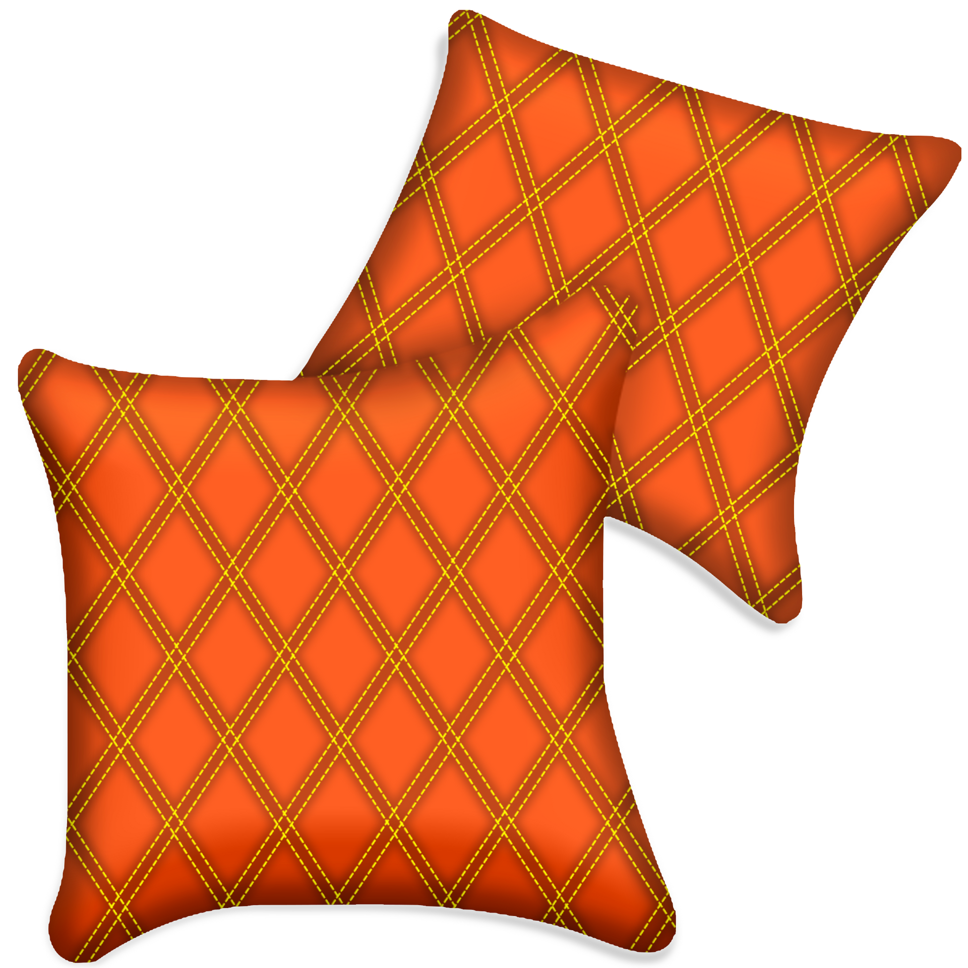 Customizable Orange Leather Pillows Set of 2 for All Vehicles | Double Diamond Pattern