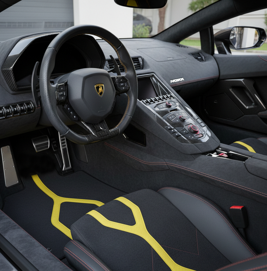 Tapis de voiture en cuir personnalisable avec motif triangle pour Lamborghini Aventador (2012-2022) - AutoWin