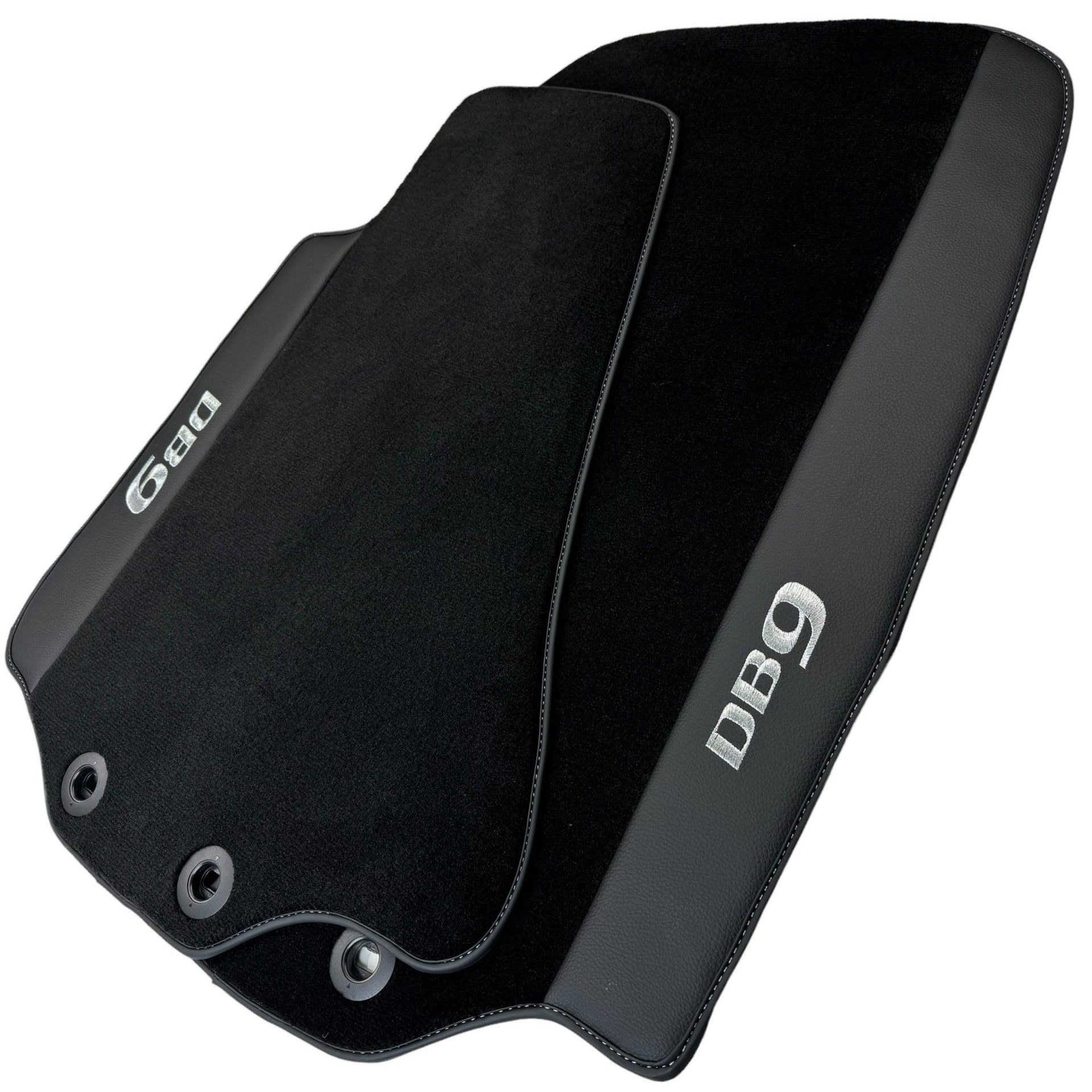 Black Floor Mats for Aston Martin DB9 (2004-2016) with Leather - AutoWin