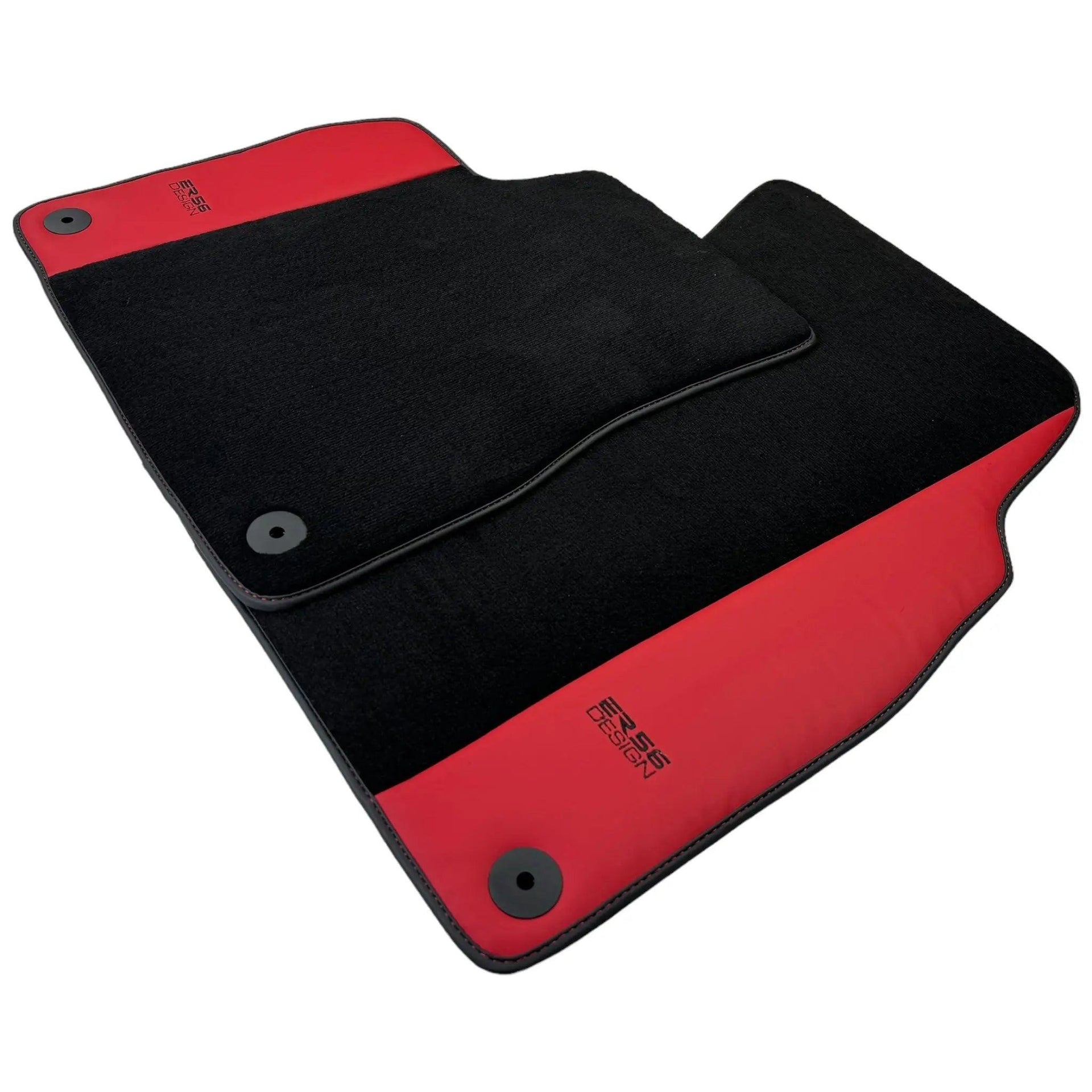 Black Floor Mats for Audi Q8 e-tron (2023-2025) with Red Leather | ER56 Design - AutoWin