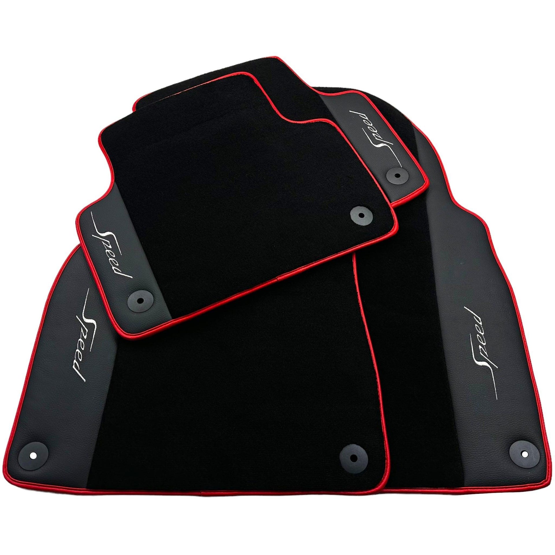 Black Floor Mats for Bentley Bentayga (2015-2023) with Leather | Red Trim - AutoWin