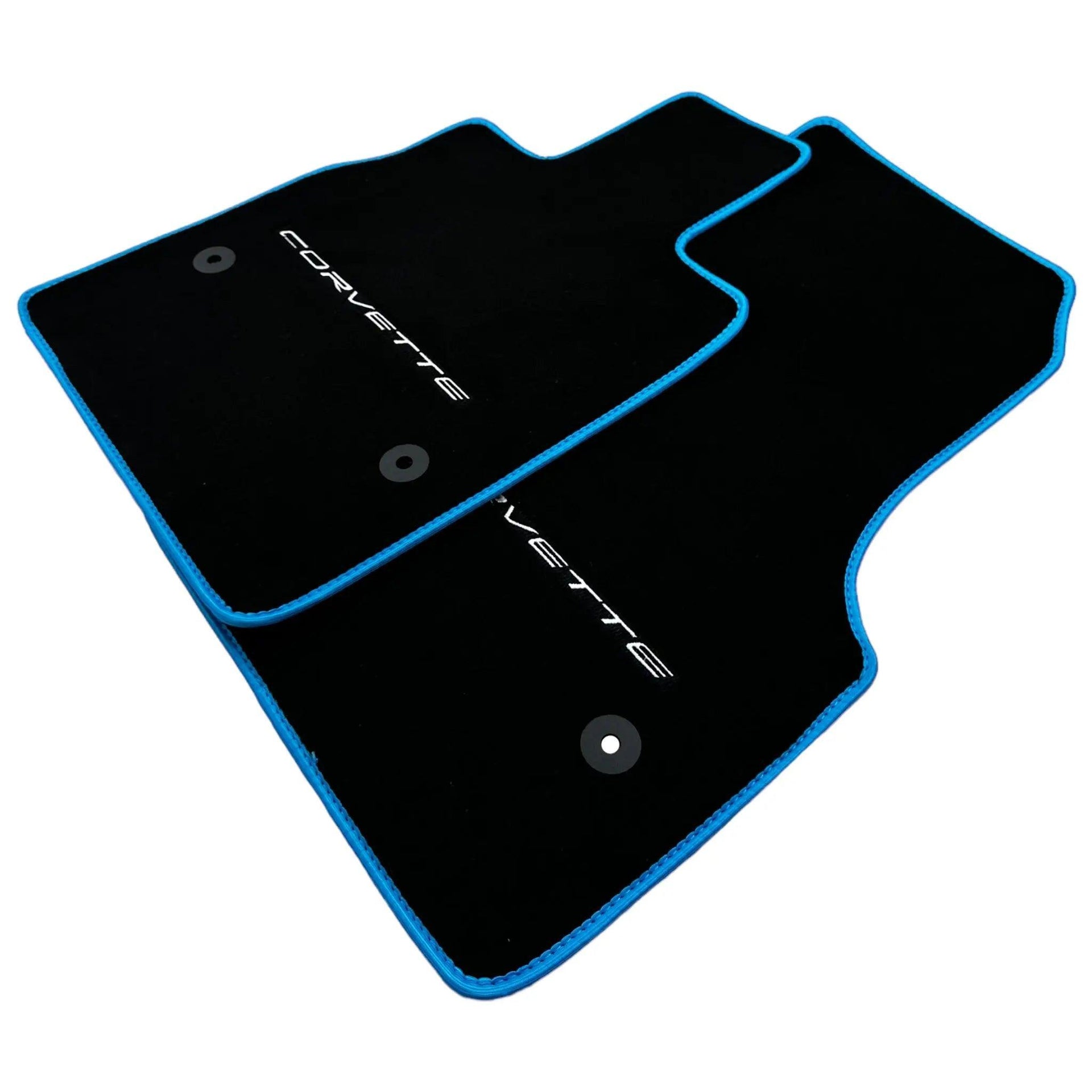 Black Floor Mats For Chevrolet Corvette C8 (2020-2024) with Blue Trim - AutoWin