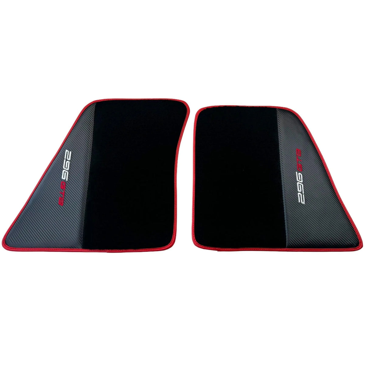 Tapis de sol noirs pour Ferrari 296 GTB (2022-2027) avec fibre de carbone | Bord rouge - AutoWin
