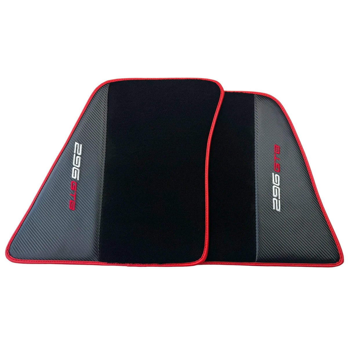 Tapis de sol noir pour Ferrari 296 GTB (2022-2027) avec fibre de carbone | Bord rouge - AutoWin